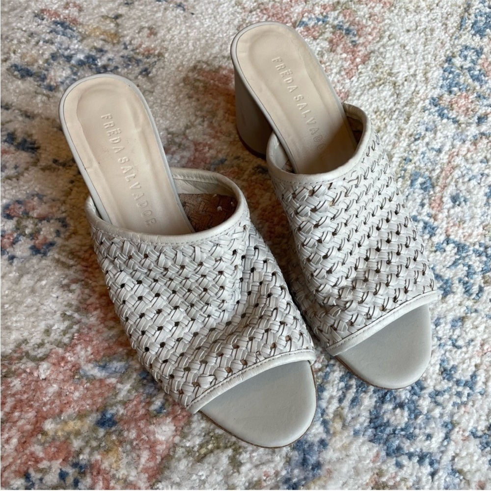 Freda Salvador Cream Woven Mules with Chunky Heel - Picture 4 of 11
